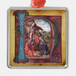 NATIVITY PARCHMENT Monogram Christmas Ornament