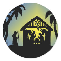 Nativity Silhouette Joy to the World Round Stickers