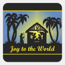 Nativity Silhouette Joy to the World Square Sticker