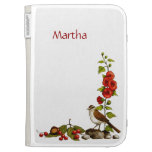 Nature Border in Colour Pencil: Bird, Hollyhocks Kindle Keyboard Covers