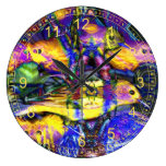 Nature Reflections II - Abstract Violet Gold Birds Wallclocks