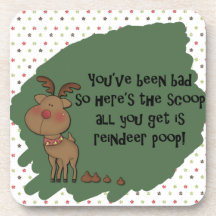 Naughty Funny Christmas Reindeer Poop Gift Saying Beverage Coaster