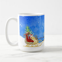 Naughty or Nice List Santa Sleigh Flying Reindeer Coffee Mugs