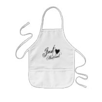 Naughy Grunge Script - Just Married Heart Black Aprons
