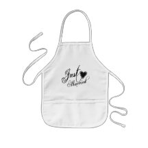 Naughy Grunge Script - Just Married Heart Black Aprons