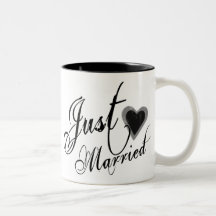 Naughy Grunge Script - Just Married Heart Black Coffee Mug