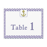 Nautical Anchor Blue Stripe Wedding Table Number Postcards