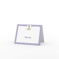 Nautical Anchor Blue Stripe Wedding Thank You Card