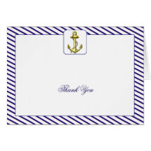 Nautical Anchor Blue Stripe Wedding Thank You Card