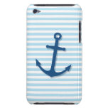 Nautical anchor on blue striped pattern hip trendy iPod touch covers