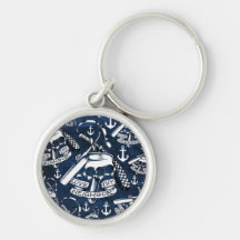 Nautical anchors and brass knuckles in navy. key chains