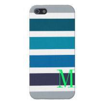 Nautical Blue Green Monogram Stripes Pattern Cases For iPhone 5