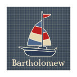 Nautical Blue, Red, Cream Sailboat Custom canvas prints