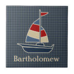 Nautical Blue, Red, Cream Sailboat Custom tiles