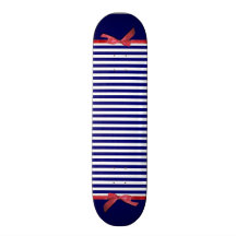 Nautical blue stripes & red ribbon bow graphic skateboards