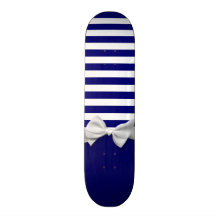 Nautical blue stripes & white ribbon bow graphic skate board decks