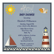 Nautical Lighthouse & Sailboat Baby Shower Invites