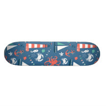 Nautical retro sailor girly pattern with anchors skateboard deck