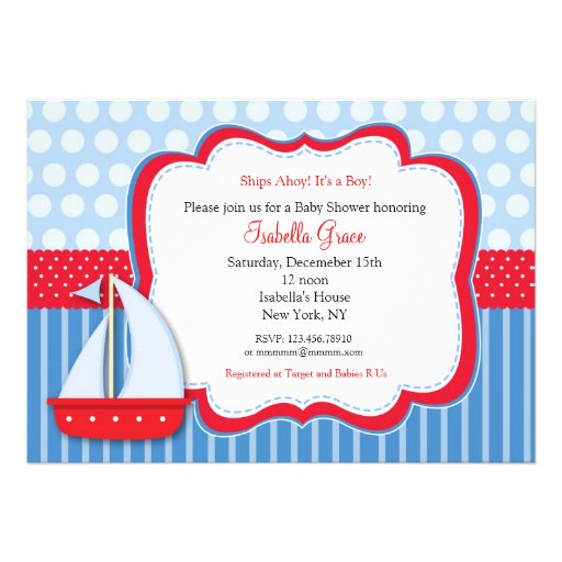 Nautical Saiboat Baby Shower Invitations