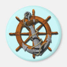 Nautical Ships Wheel And Anchor Refrigerator Magnets