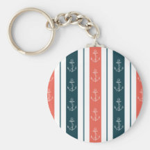 Nautical Vintage Anchor on Stripes Pattern Keychain