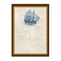 Nautical Vintage Ship Treasure Map Postcard