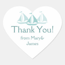 Nautical Wedding Thank You Blue Boats Heart Stickers