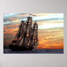 navigation vers le coucher du soleil poster