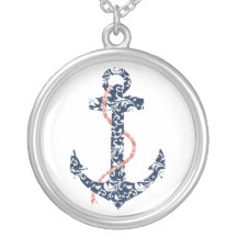 Navy and Coral Anchor Beach Wedding Personalized Necklace