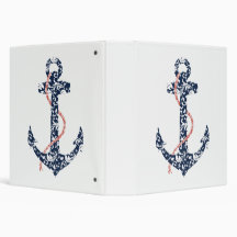 Navy and Coral Anchor Beach Wedding Vinyl Binder
