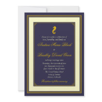 Navy and Gold Seahorse Nautical Wedding Invitation