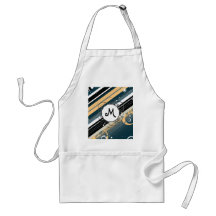 Navy and Peach Modern-Retro Stripes with Monogram Apron