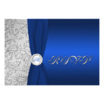 Navy and Silver Damask Monogrammed RSVP Card Personalized Invitation