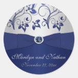 Navy and Silver Floral 1.5" Round Sticker