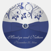 Navy and Silver Floral 1.5" Round Sticker