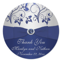 Navy and Silver Floral 1.5" Thank You Sticker