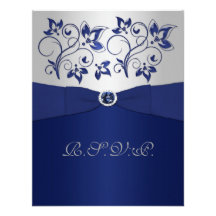 Navy and Silver Floral RSVP Card Custom Invitations