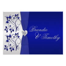Navy and Silver Floral Wedding Invitation