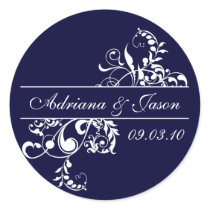 Navy and White Flourish Monogram Sticker