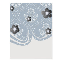 navy and white henna style damask post card