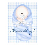 Navy Baby Blue Gingham Baby Boy Shower Invitations