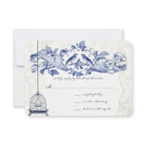 Navy Bird Cage Oak Vintage Birds Scroll Wedding Custom Announcements
