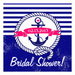 Navy Blue Anchor Nautical Bridal Shower Invitation