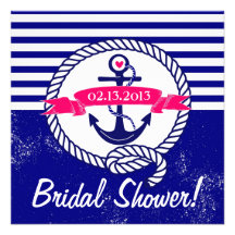 Navy Blue Anchor Nautical Bridal Shower Invitation