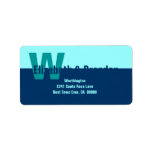 Navy Blue and Aqua Modern Simple Monogram Address Label