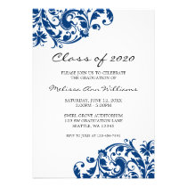 Navy Blue and Black Swirl Graduation Announcement invitations