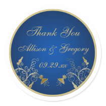 Navy Blue and Gold Floral Wedding Favour Sticker