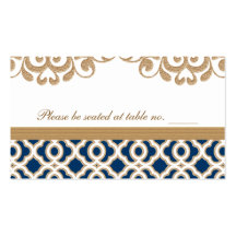 Navy Blue and Gold Moroccan Wedding Table Place Business Cards