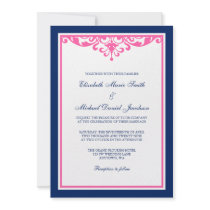 Navy Blue and Pink Flourish Wedding Personalized Announcements