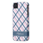 Navy Blue and PInk Plaid Pattern iPhone 4 Cases